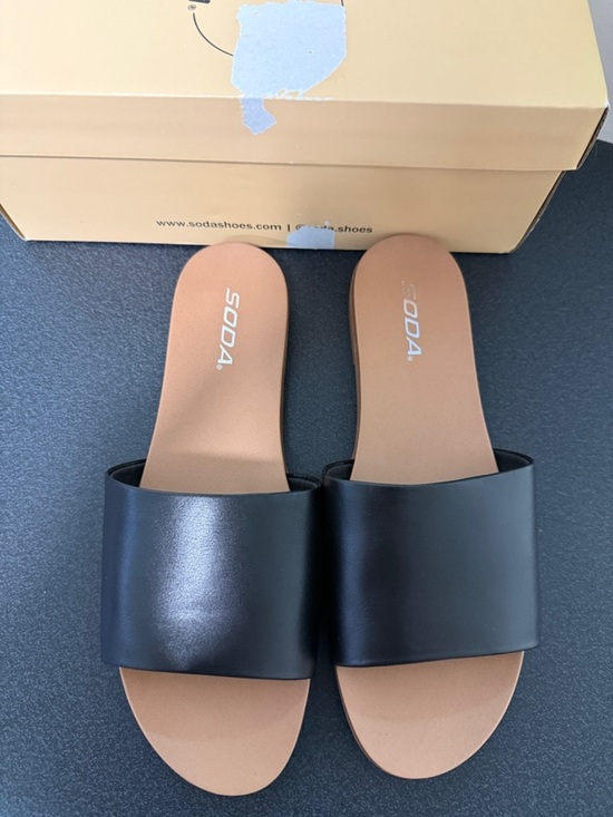 Soda Shoes - Soda Black Wide-Band Slide Sandals